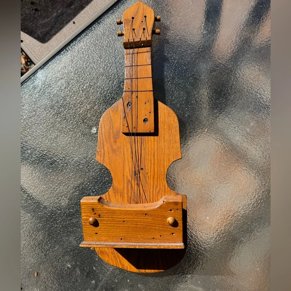 Wooden Fiddle handmade in USA display shelf flowers vintage